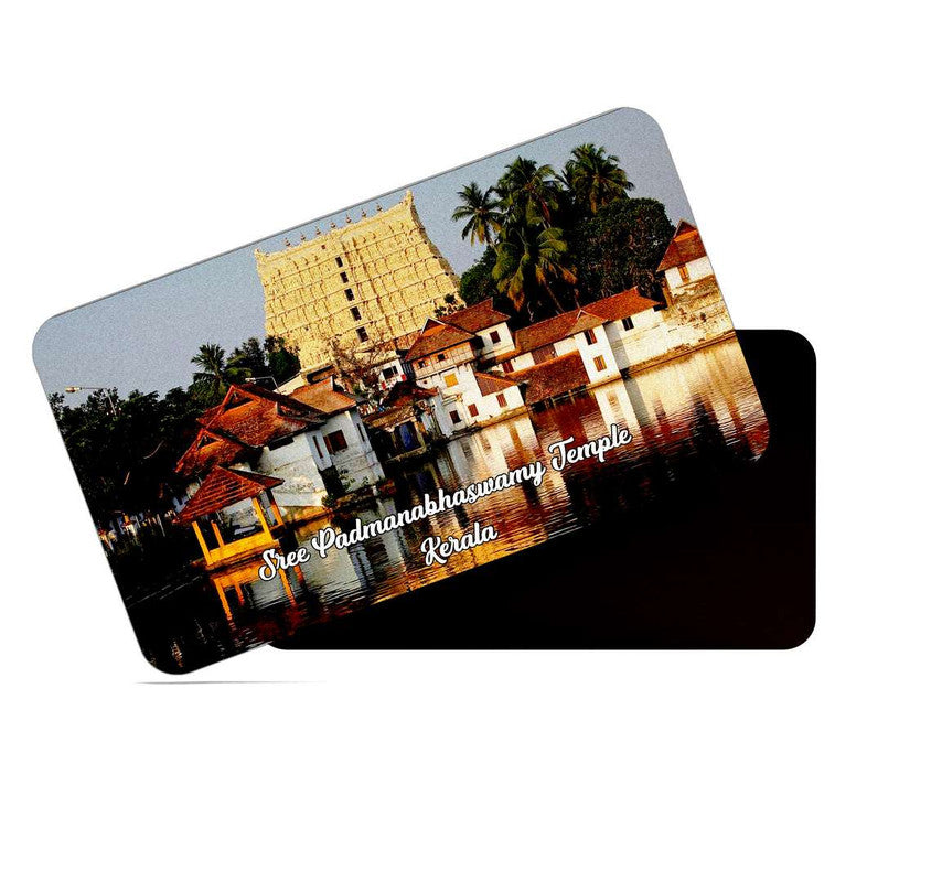 dhcrafts Rectangular Rubber Fridge Magnet / Magnetic Card Multicolor Kerala Sree Padmanabhaswamy Temple D2 Design Pack of 1 (8.6cm x 5.4cm)